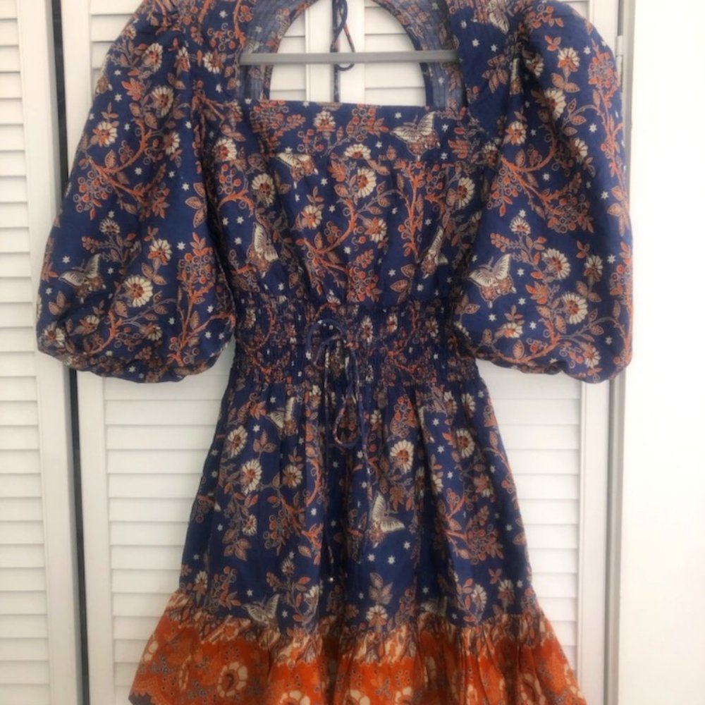 NWT House of Harlow 1960 Floral Blue Open Back